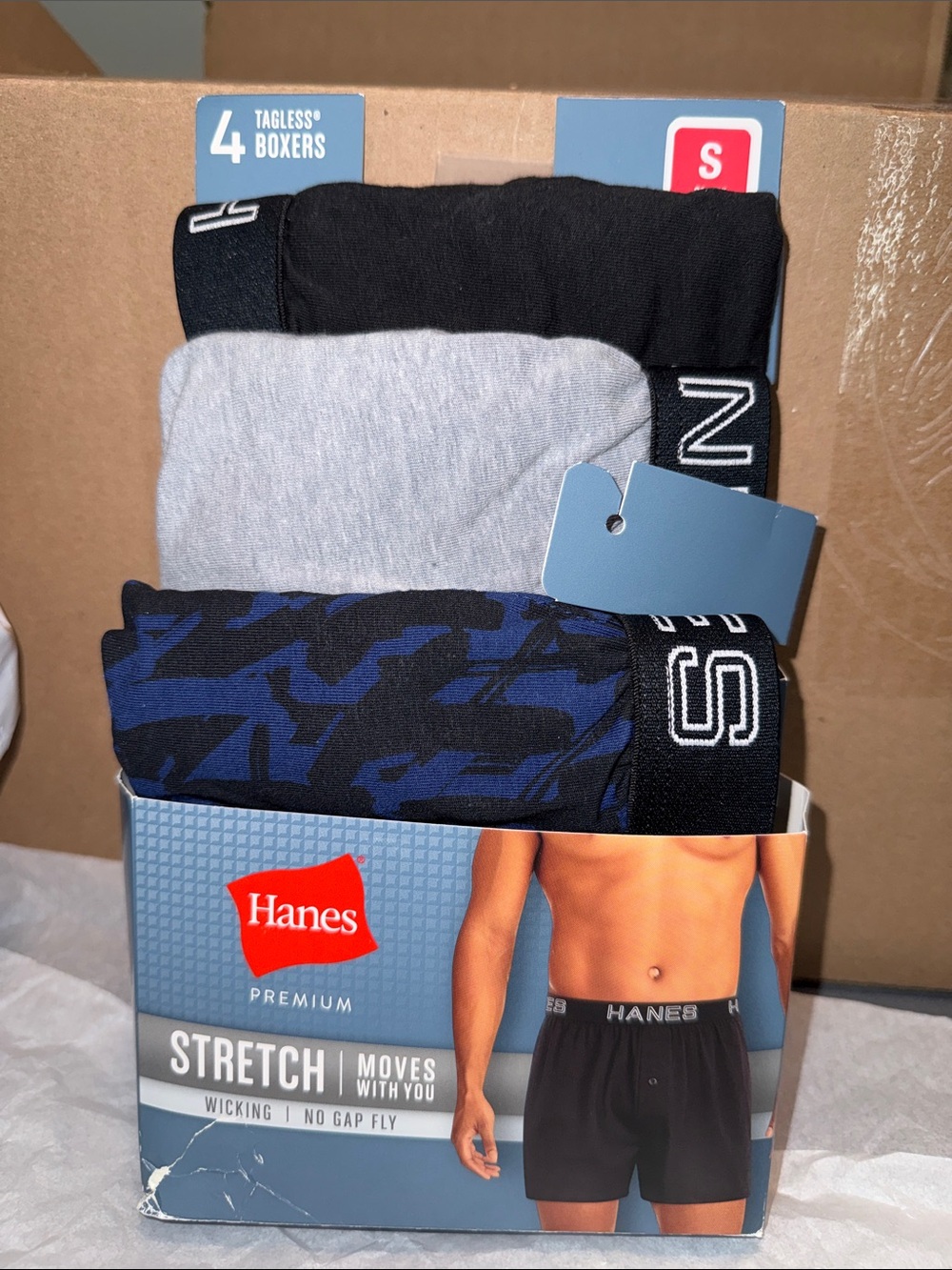 Hanes Men's Boxer Briefs Pack - Black, Heather Gray, Blue 3-Pack